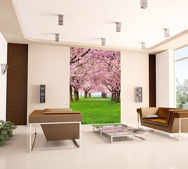 Interior decorado con Fotomural Cherry Trees 385