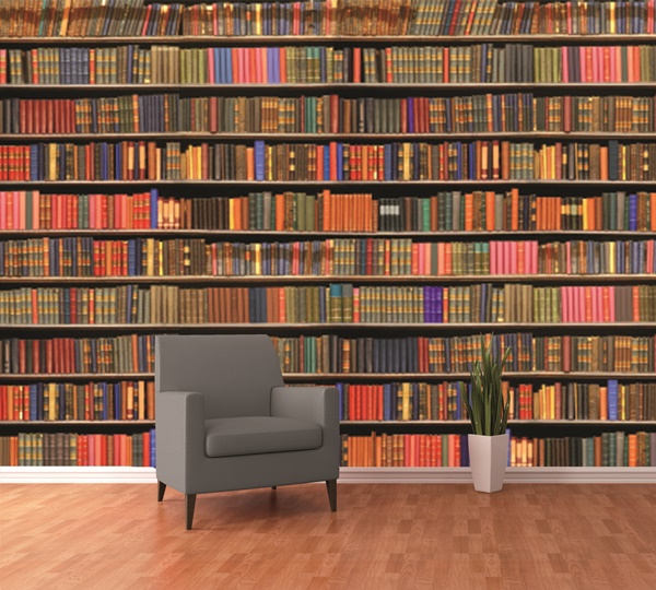 Interior decorado con Fotomural W4P BOOKSHELF 002