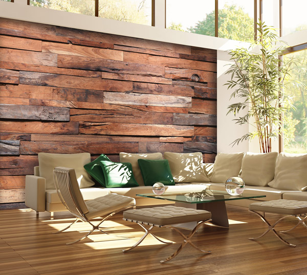 Interior decorado con Fotomural Wooden Wall 150