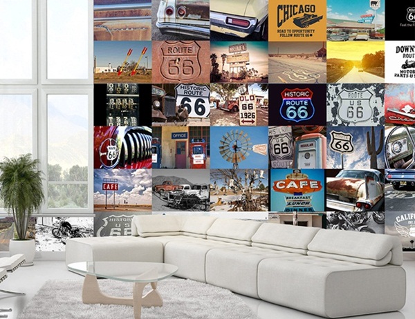 Interior decorado con Fotomural Creative Collage Route66